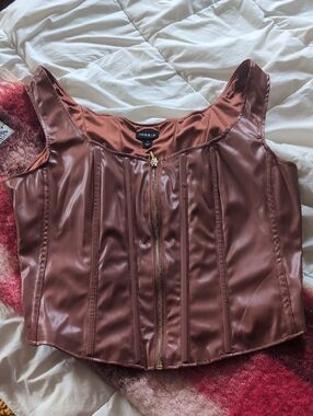 torrid Brown Faux-Leather Zip Corset Tank